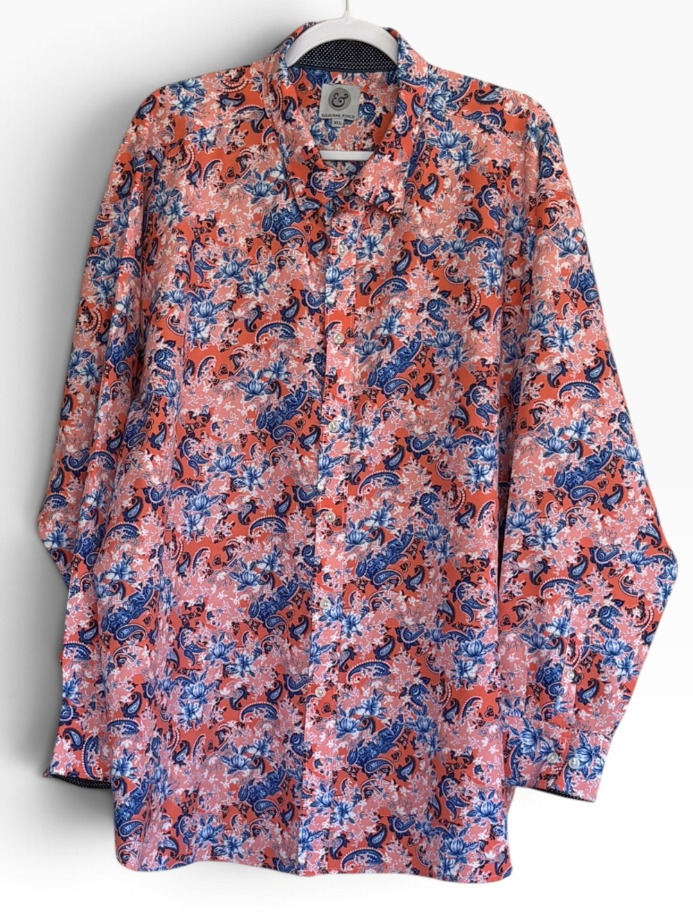 Kilburne & Finch Floral Paisley Print Button Down Flip Cuff Shirt Size 3XL